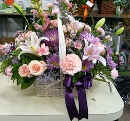 Purple and Pink Funeral Basket from Kelley's Florist in Lake Placid, FL