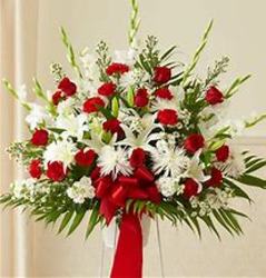 Red and White Funeral Basket from Kelley's Florist in Lake Placid, FL